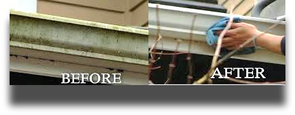 Before and after picture of quad cities gutters being cleaned on the outside