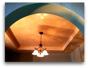this Rock Island Illinois view is from the hallway in the kitchen with a Venetian plaster ceiling